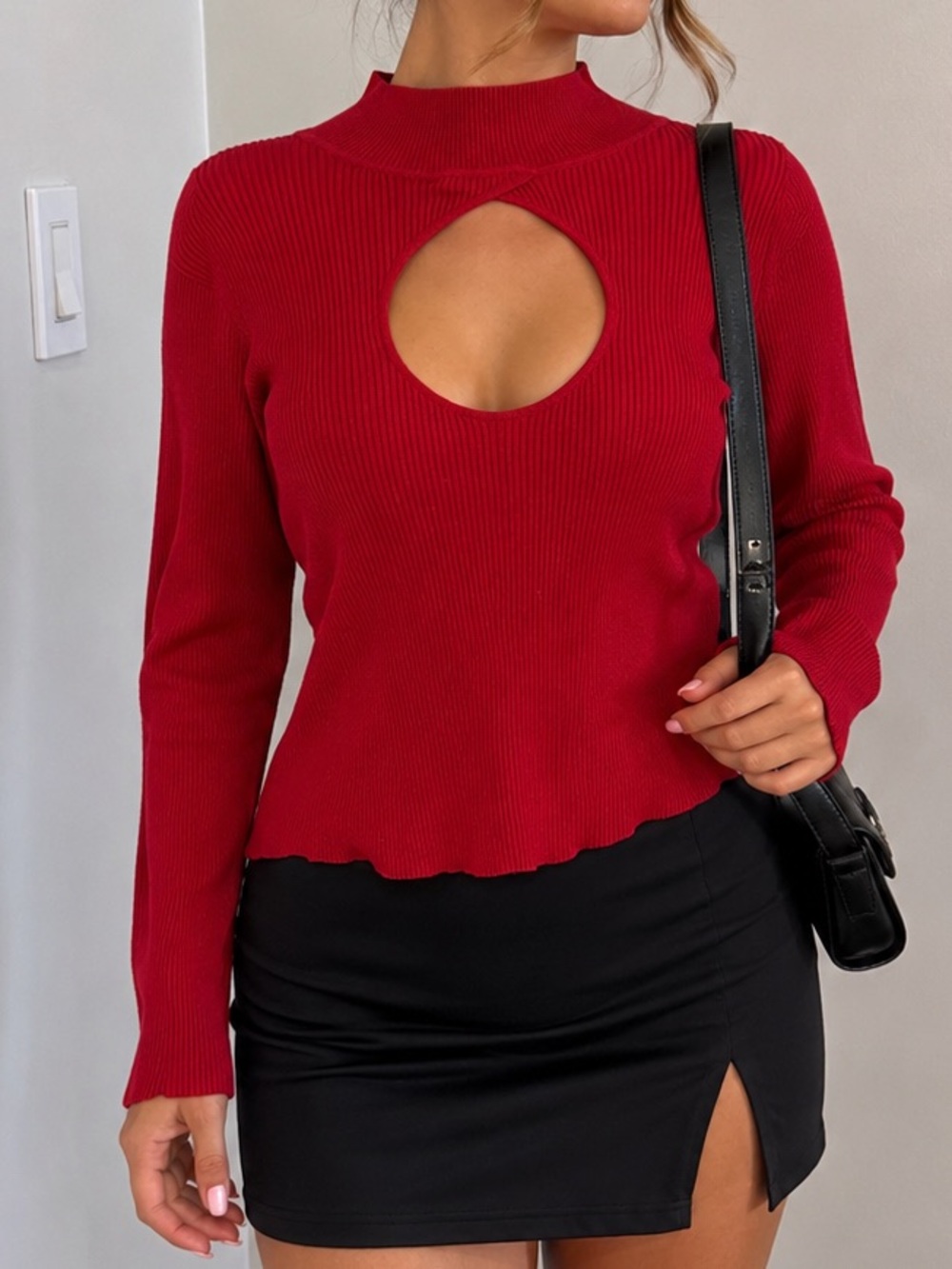 NWT WYNTER Red sweater from Stitch Fix XL Mock Neck Fitted Cut Out Sweater